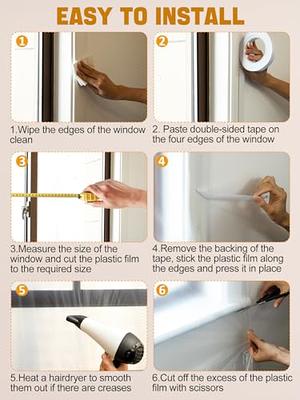 Window Insulation Kit for Winter- 62 × 236 Inch Thicken Indoor 10-Window  Plastic for Winterizing, Clear Window Covering Shrink Film with Double-Side  Tape to Keep Cold Out 