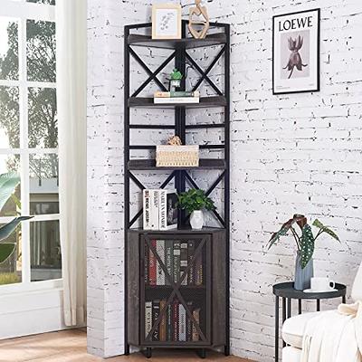 Dextrus 6-Tier Corner Shelf, 68.8 Tall Modern Free Standing Zigzag Corner Bookshelf for Living Room, Home Office,Black