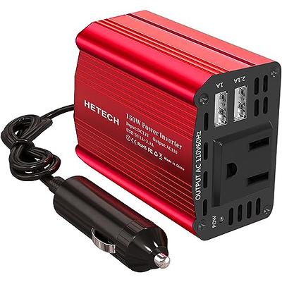 HETECH 150W Car Power Inverter 12V DC to 110V AC Converter Vehicle Adapter  Plug Outlet with 3.1A Dual USB Car Charger with Cigarette Lighter Interface  for Laptop Computer iPhone - Red 