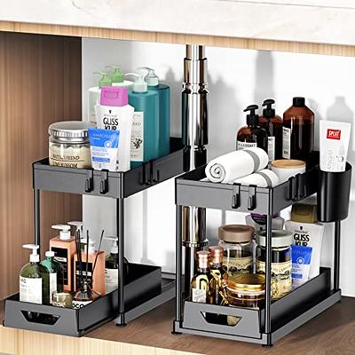 Under Sink Storage Organizer, Sliding Sink Organizer, 2 Tier Pull Out  Basket Sliding Storage Drawer, Under Cabinet Storage Kitchen Spice Organizer,  Bathroom Countertop Organizer, Black 