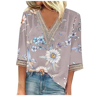 Deals in Toys Plus Size Tops for Women Lace Crochet Vneck Dressy Shirts  Floral Print Loose Casual Blouses 3/4 Sleeve Fall Clothes - Yahoo Shopping