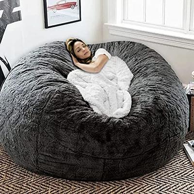 Bean Bag Chair for Adults,Big Round Soft Fluffy Faux Fur Beanbag Lazy Sofa  Bed Cover, (no Filler)(Orange) 6ft (180cm)