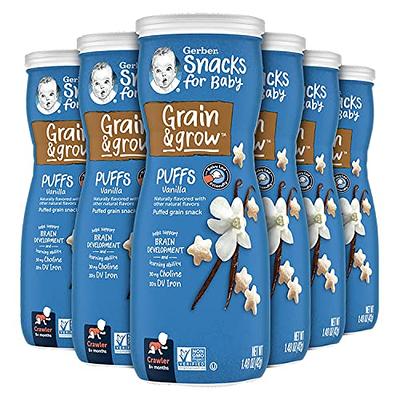 Gerber Snacks for Baby Grain & Grow Puffs, Peach, Puffed Grain Snack for  Crawlers, Non-GMO & Baby Led Friendly Snacks, 1.48-Ounce Canister (Pack of  3)