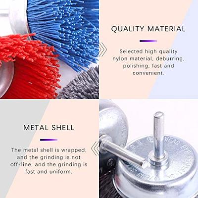 3Pcs 3Inch Nylon Filament Abrasive Wire Cup Brush Kit with 1/4 Inch ,  Include Fine Medium Coarse Grit Removal Rust 