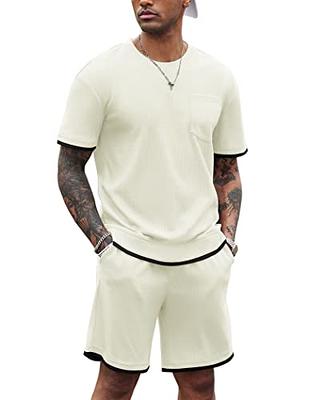 COOFANDY Men's Waffle Shirt and Shorts Set 2 Piece Outfits Casual