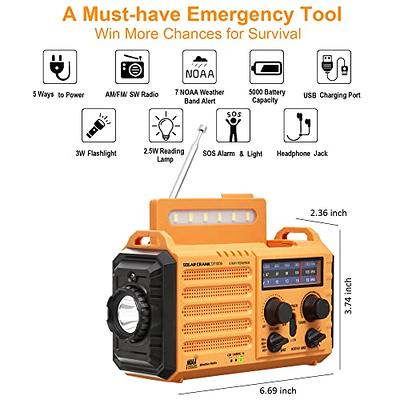 PPLEE Emergency Solar Hand Crank Radio with 5 LED Flashlight for Survival,  NOAA/AM/FM Weather Alert Radio with Reading Lamp,Battery Operated,Portable