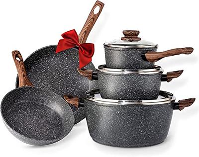 Carote Nonstick Cookware Sets, 9 Pcs Granite Non Stick Pots and Pans Set  with Removable Handle 