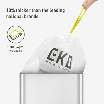 Eko 13 Gallon Extra Strong Drawstring Kitchen Trash Bags, 60 Pack, White