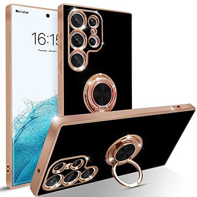 for iPhone 14 Designer Case,Luxury Elegant Phone Case with Kickstand Ring  Stand for Women Girls Soft TPU Metal Edges Shockproof Protective Cover Black