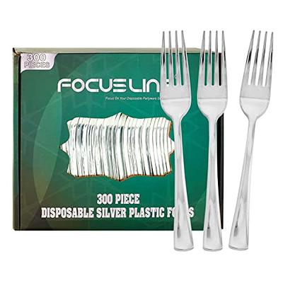 Perfect Settings 125 Silver Plastic Forks Cutlery - Polished Disposable Fork Silverware Set Heavy Duty Elegant Design Fancy Flatware - Events