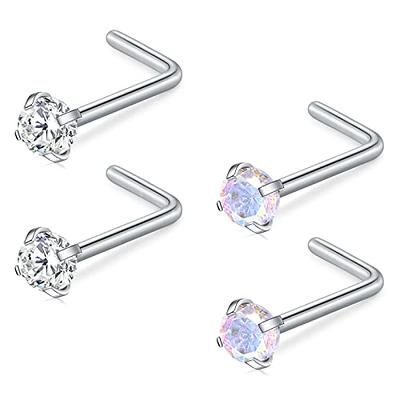 Nose Ring Stud L-Shaped Set CZ Surgical Stainless Steel 20g