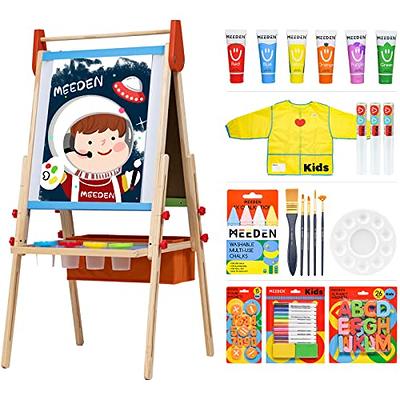 Easel for Kids Including 100+ Accessories, Kids Easel Double Sided Wooden,  White Board & Magnetic Drawing Board & Paper Roll, Height Adjustable