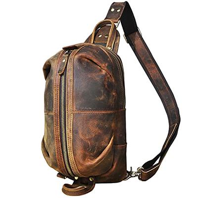 Leather Chest Bag Men's Triangle Shoulder Bag Messenger Backpack-Black:  : Fashion