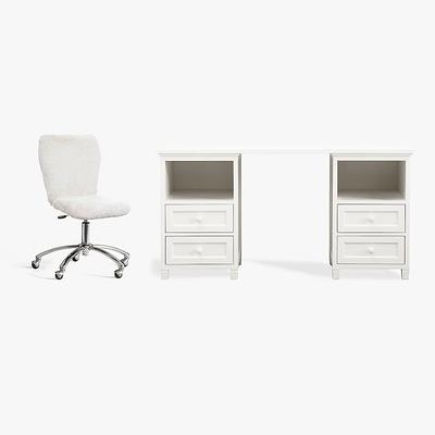 Beadboard Classic Small Space Desk and Sherpa Ivory Airgo Desk Chair Set