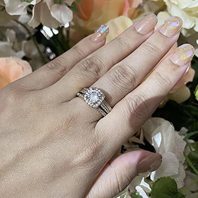 Women's Yellow Gold Plated CZ Wedding Engagement Ring Set 9