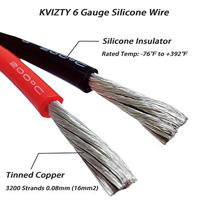 KVIZTY Flexible 6 AWG Silicone Wire 10ft Black, Primary High Temperature 6  Gauge Stranded Copper Wire Rated 392℉, 3200 Stranded 0.08mm Tinned Copper -  Yahoo Shopping