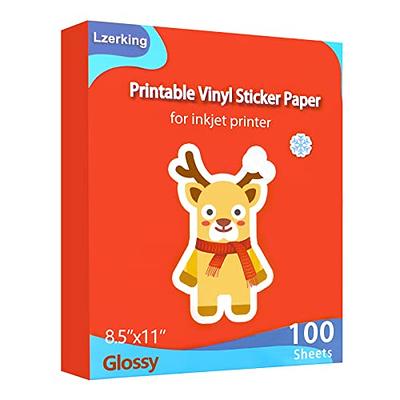 Koala Printable Vinyl Sticker Paper for Laser Printer, 20 Sheets Glossy White Waterproof Sticker Paper 8.5x11 inch Removable, Compatible Cricut, Size