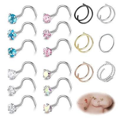 ZS 9-12PCS 20g Surgical Stainless Steel Double Nose Stud Ring
