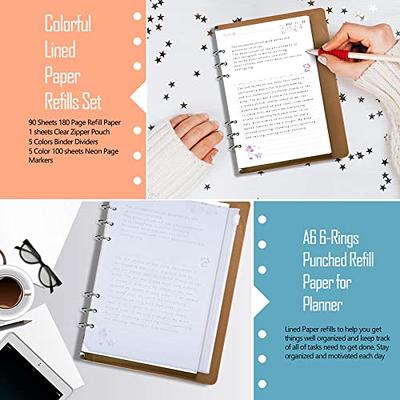 A6 Refill Paper, Planner Inserts for A6 Binder Budget Planner Journals  Notebook, 6 Ring Loose Leaf Lined Paper with Binder Dividers, 240 Pages  (A6