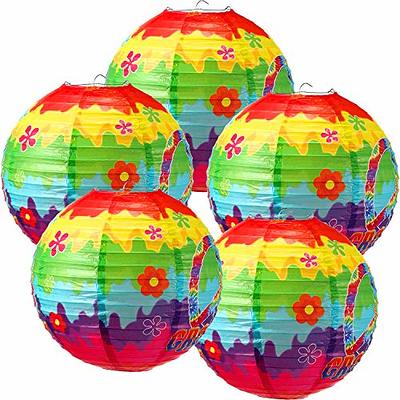 Outus 9 Pcs Tie Dye Party Supplies Groovy Hippie Hanging Paper Fans Classroom Decoration 60's Party Hanging Decoration Peace and Love Sign for Carnival