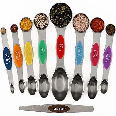  Measuring Cups and Spoons Set Stainless Steel Including 8  Stackable Measuring Cup 8 Double Sided Magnetic Measuring Spoons with 1  Leveler for Dry and Liquid Ingredients: Home & Kitchen