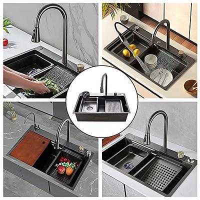 304 Stainless Steel Handmade Kitchen Sink Multi-Purpose Waterfall Bar Sink  Black Nano Rv Sink with Pull-Out Faucet and Cup Washer Top Mount Or