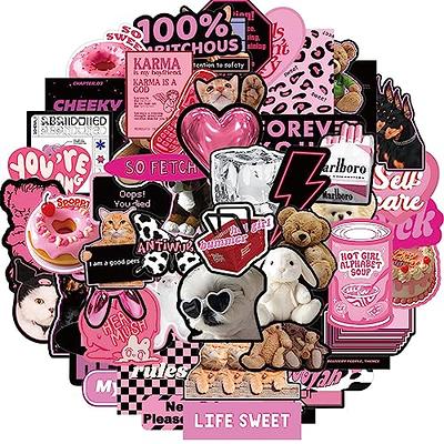 Cool But Cute Y2K Stickers (55 Pieces) - Kawaii, Black & Pink