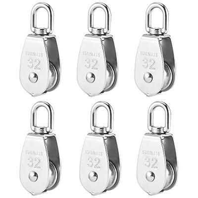 Stainless Steel Wire Rope Crane Pulley Block M20 Lifting Crane Swivel Hook  Single Pulley Block Hanging Wire Towing Wheel 6Pcs 