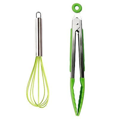 Whisk and Tong Kitchenware Set, Stainless Steel Tongs with Silicone Tips  Wisking Tool Kitchen Accessories for BBQ Cooking Baking Frying (Green)