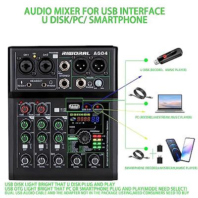 Portable Mini Mixer 4 Channel Audio DJ Console with Sound Card USB 48V  Phantom Power for PC Recording Singing Webcast Party Depusheng M4 Black 