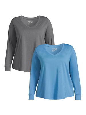 Terra & Sky Women's Plus Size Long Sleeve Crew Neck T-Shirt, 2-Pack