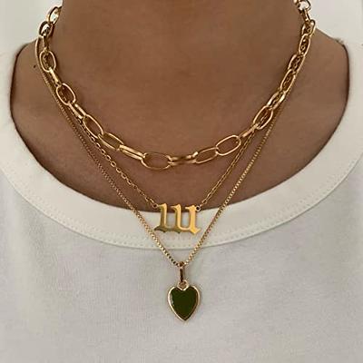 FISSEN JEWELRY Initial Necklaces for Women Girls 14K Gold Plated Letter  Necklace Cute Necklaces for Teen Girls Aesthetic Dainty Gold Heart Necklace