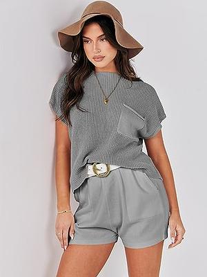 Caracilia Two Piece Sets for Women Summer Lounge Sets Fashion Travel  Airport Outfits Short Sleeve Pullover Top and Shorts Casual Rompers  Matching Sweater Knit Loungewear Sets C112A2shenlv-M Deep Grey - Yahoo  Shopping