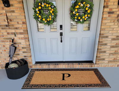 A1 Home Collections A1hc Floral Pattern Black 18 in. x 30 in. Rubber and Coir Outdoor Entrance Durable Monogrammed U Door Mat