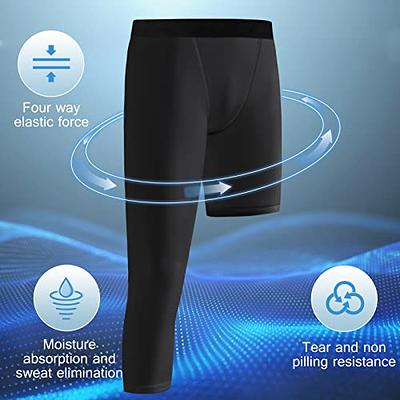  One Leg Compression Tights For Basketball, Mens 3/4  Compression Pants Dry Fit Athletic Capri Tights