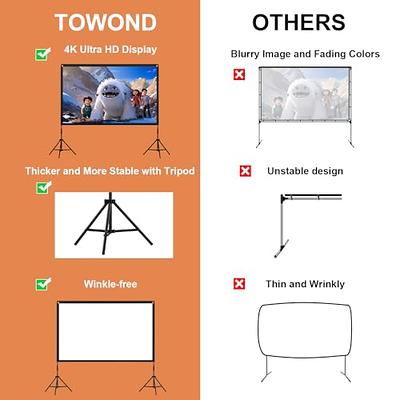 Projector Screen with Stand, Vamvo 80 inch Portable Foldable Projection  Screen 16:9 HD 4K Indoor Outdoor Projector Movies Screen for Home Theater