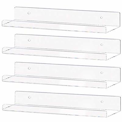 Clear Acrylic Floating Wall Shelves, Two Pack, 15 Inch Wall Bookshelf