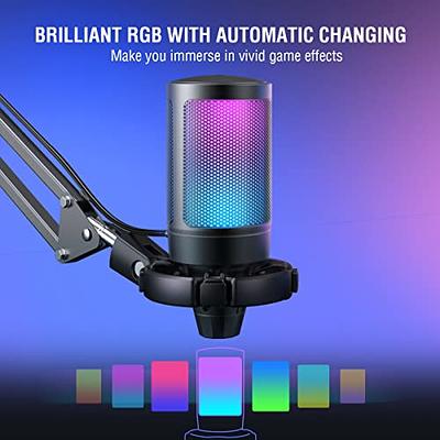 USB Gaming PC Microphone for Streaming Podcasts, AmpliGame RGB