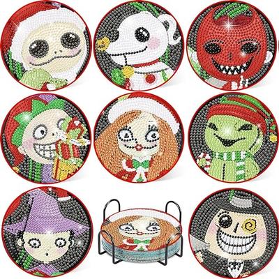 8 PCS Diamond Painting Coaster Kits with Holder,Jack and Sally