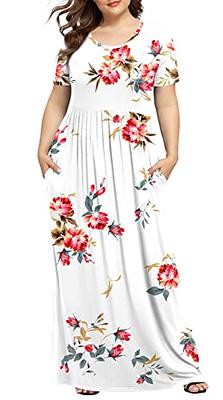 LONGYUAN Women's Short Sleeve Plus Size Swing Dress Maxi Long