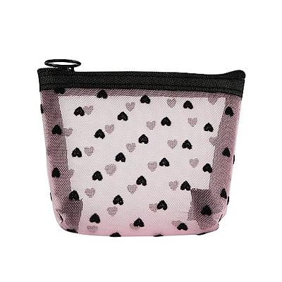 Adorila 6 Pack Mini Mesh Makeup Bags, Heart Print Zipper Mesh