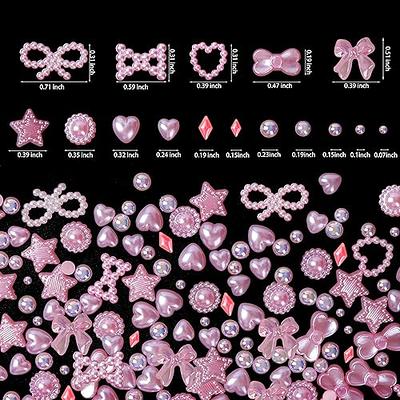 500Pcs Pink Pearls Heart Nail Charms Mixed Styles Flatback Heart