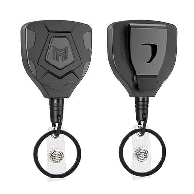 2 Pack ELV Self Retractable ID Badge Holder Key Reel, Heavy Duty, 32 Inches  Cord, Carabiner Key Chain, Hold Up to 15 Keys and Tools (Black)