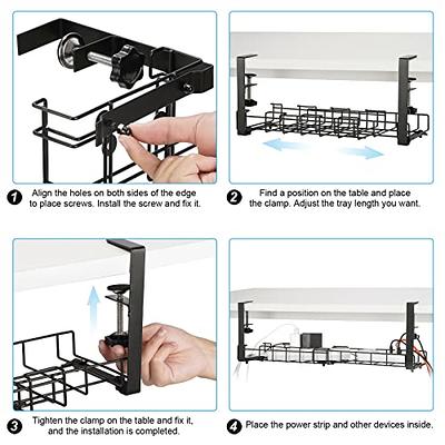 Yecaye under Desk Cable Management Tray - Clamps Install under Table W