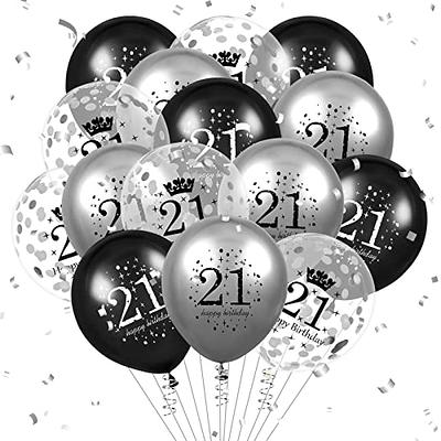 21st Birthday Balloons Decorations 15pcs Black Silver Happy 21st