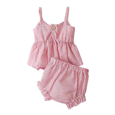 Summer Kids Baby Girls Outfit Set Ruffle Crop Top + Stripe Pants Clothes 