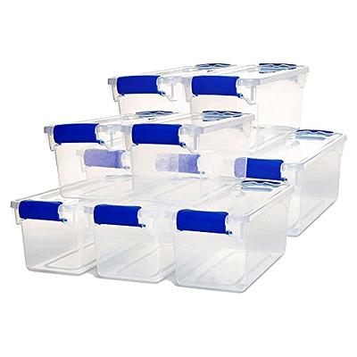 Sterilite 70 Qt Ultra Latch Box, Stackable Storage Bin with Latching Lid,  Organize Clothes, Sport Gear in Basement, Clear with White Lid, 4-Pack