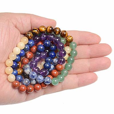 7 Chakra Natural Stone Beads 8mm 100pcs Round Crystal Beads Loose Gemstone Multi Color Mixed with Crystal Stretch Cord for DIY Bracelet Necklace