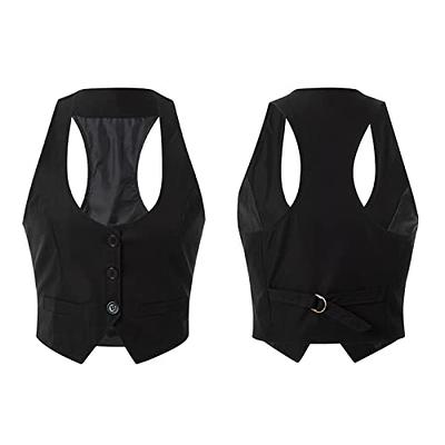 Women Dressy Vest Waistcoat Sleeveless Button-Down Vest Crop Tops Tuxedo  Suit Racerback Vintage Streetwear