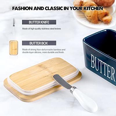 Butter Dish with Lid for Countertop Large Butter Dish Ceramics Butter  Keeper Container with Knife and High-Quality Silicone Sealing Butter Dishes  with